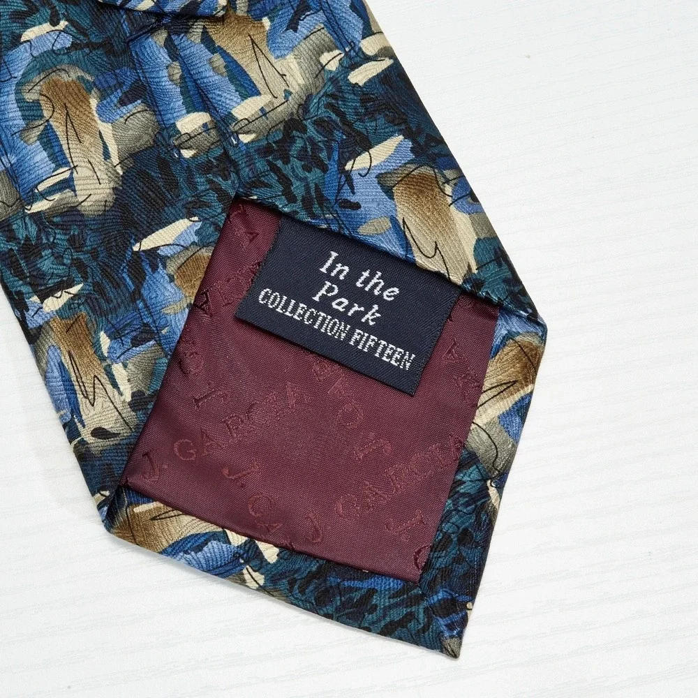 J. Garcia Necktie Mens OS Blue In the Park Collection 15‎ Abstract 100% Silk